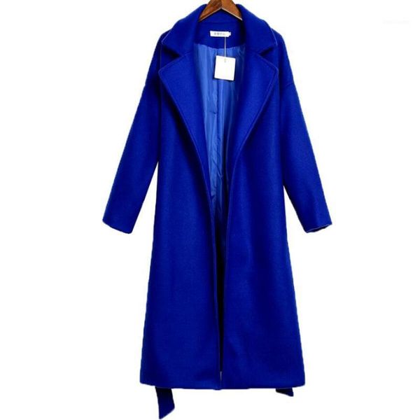 

women woolen coat temperament woolen jacket long sleeve lace up wool coats all match long overcoat autumn winter1, Black