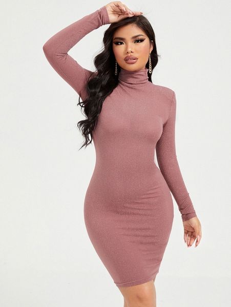 

high neck glitter bodycon dress w6ah#, Black;gray