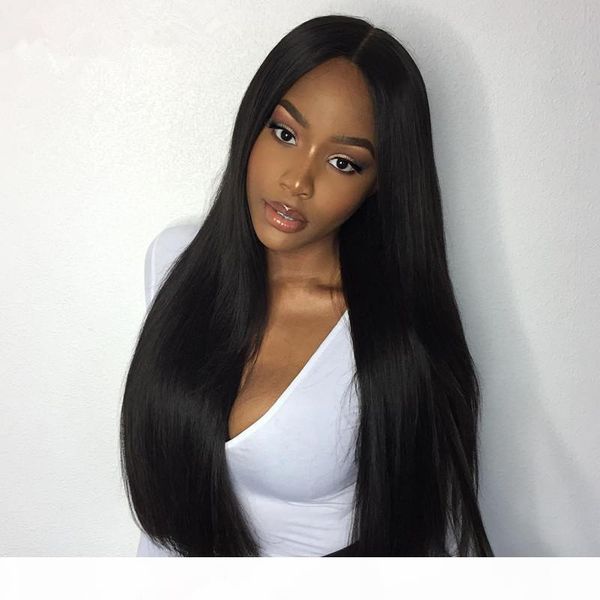 

человек волосы u часть парик для чернокожих женщин средней части прямого с ребенком волос pre щипковой upart парик перуанского remy u части, Black;brown