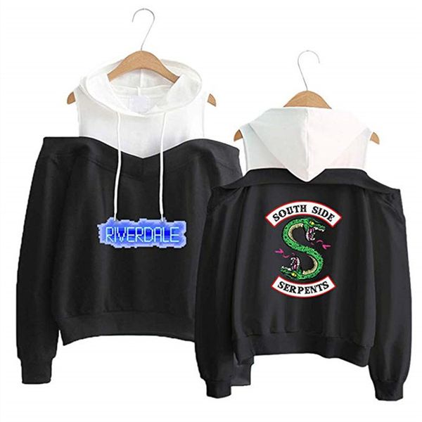 

riverdale hoodie jughead jones southside serpents gang film off shoulder hoodies sweatshirt long sleeve printed pullover 1014, Black