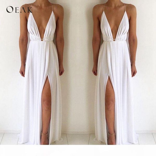 

oeak v-neck sleeveless summer dress women white maxi long dress high waist fashion bandage party boho beach vestido, Black;gray