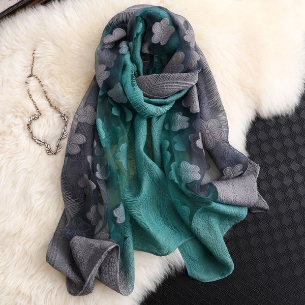 

silk women's versatile middle-aged mother's spring foreign fashion dual-purpose shawl thin scarf in autumn and, Blue;gray