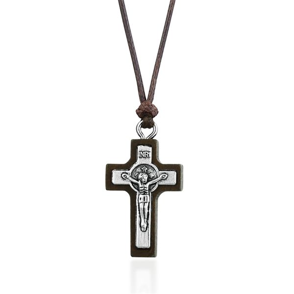 

catholic small wood latin cross crucifix pendant necklace religious jesus inri necklace church jewelry for women men gifts mn308 201013, Silver