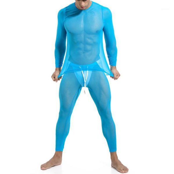 

men pajamas sets see through ice silk thin man t-shirt & pants pajama sets skinny fitness riding sleep bottoms sleepwears1, Black;brown