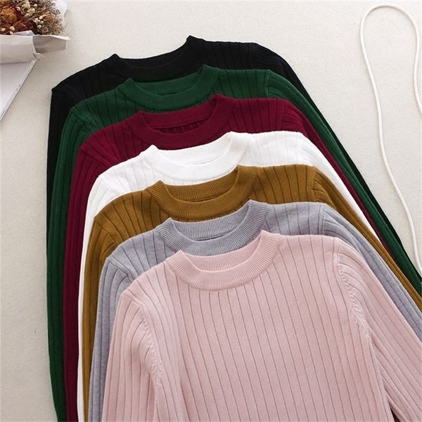 

winter thick women sweater pullover basic rib knitted cotton solid crew neck essential jumper long sleeve sweaters pull 201225, White;black