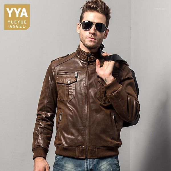

men's leather & faux motorcycle short coat men vintage genuine jacket autumn winter slim fit zipper pigskin outerwear1, Black