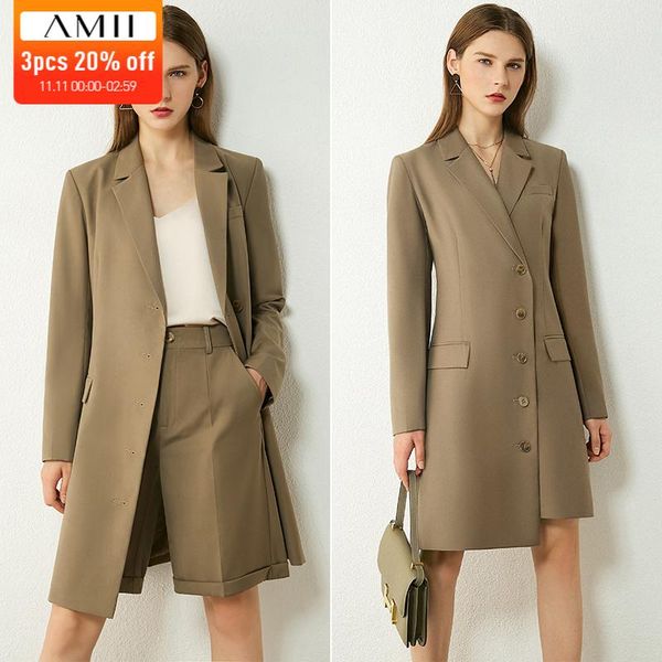 

amii minimalism autumn women's suit dress solid lapel belt knee-length dress fashion double breasted suit coat 12030296, White;black