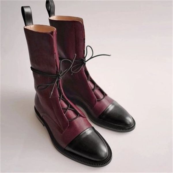 

new mid 2021 female autumn calf-calf fashionable lace ladies comfort woman put leather boots women's shoes q2qa, Black