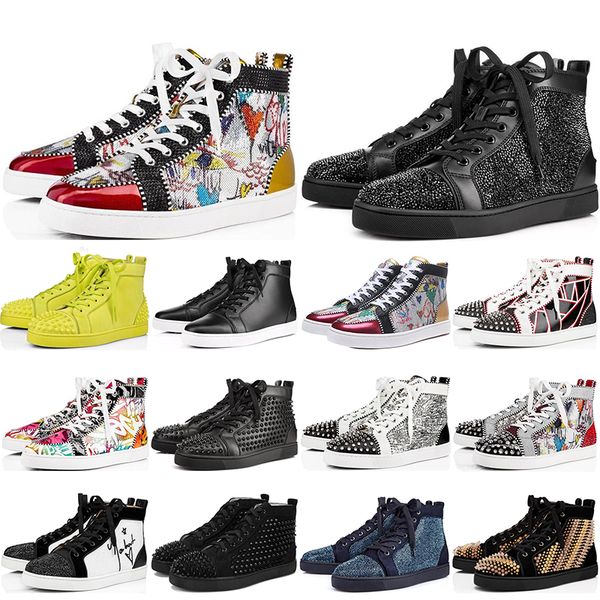 

with box 2020 red bottoms men women shoes studded spikes loafers sneakers suede leather flats mens trainers casual shoes jogging eur 35-47, Black