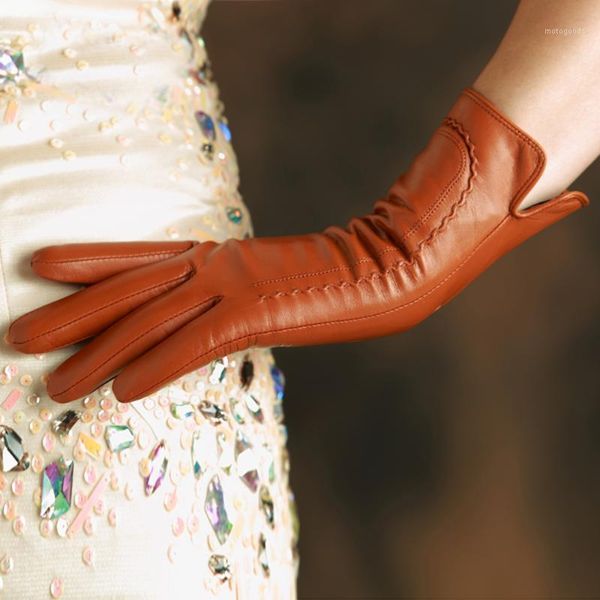 

five fingers gloves klss 2021 brand genuine leather women goatskin 30cm long elegant lady sheepskin glove trend k31l1, Blue;gray