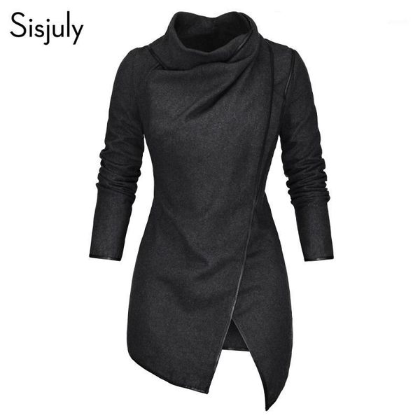 

sisjuly women coat asymmetrical hem zipper trench coats autumn thick wrapped fashion slim black coats woman winter 2020 outwear1, Tan;black