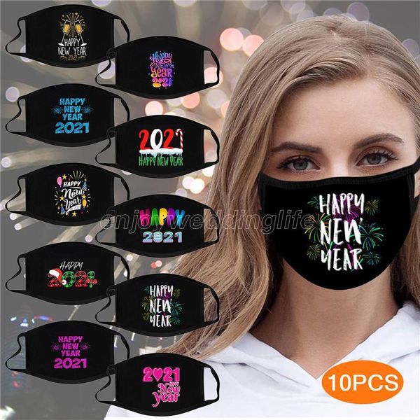 

2021 fashion gifts mask masque new year decorations face masks colorful print 2021 cheers fireworks face mask 30*13cm