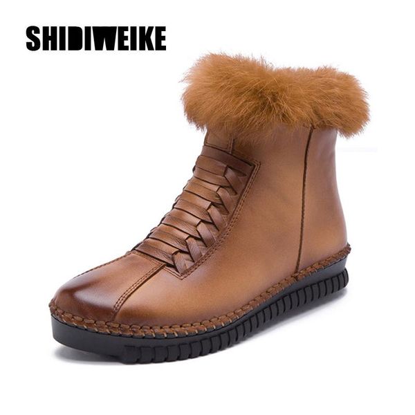 

boots ladies winter women's fur genuine leather snow sboots 2021 lacing comfort gray black brown v884
