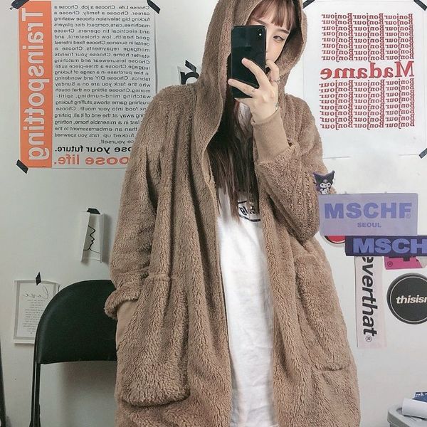 

korean lamb wool hoodies men's fashion solid color retro casual hooded sweatshirt men streetwear loose hip-hop couple hoodie, Black