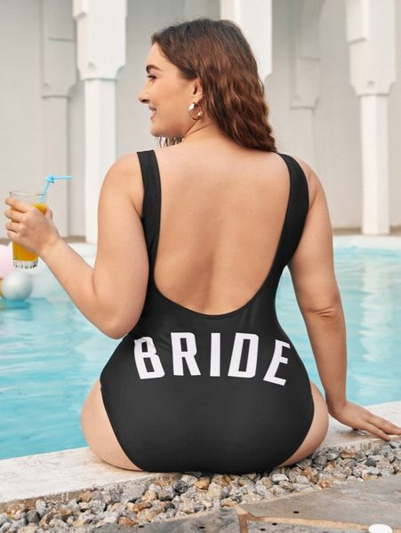 

plus letter graphic open back one piece swimsuit a0fr#, Black