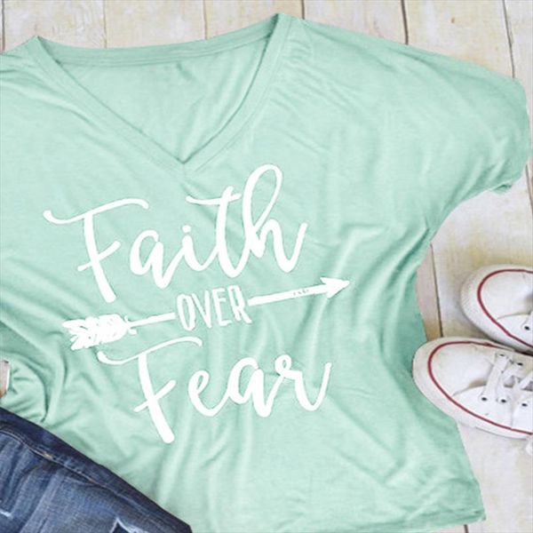 

plus size women t shirt faith over fear arrow print short sleeve summer 3xl casual t shirt female lady 3, White