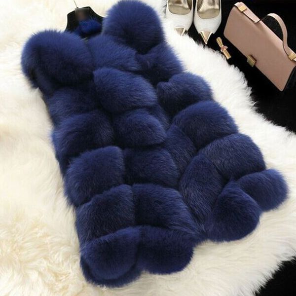 

winter sleeveless faux fur vest women warm slim outerwear female solid patchwork fur overcoats women casual fur coats 201028, Black