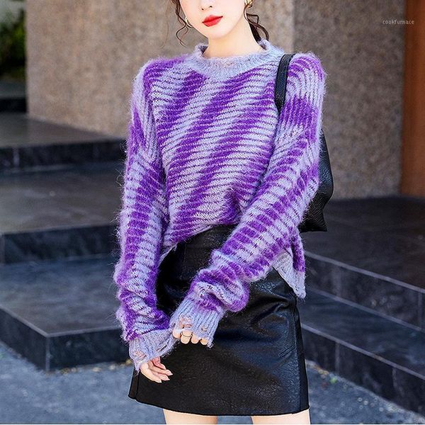 

autumn woman sweaters full sleeve loose short sweater women diagonal stripe o neck knitwear sweater women ladies clothes sl1781, White;black