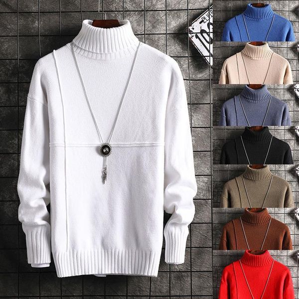 

new fashion men's knit lapel long sleeve turtleneck turtleneck solid color regular sweater for men winter high neck, White;black