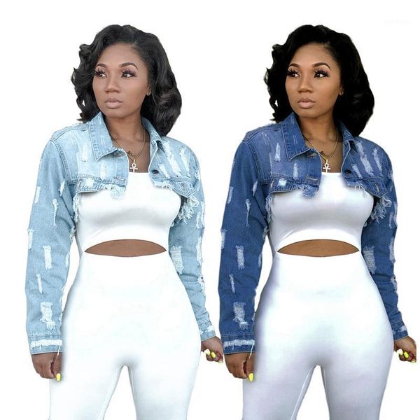 

super short denim jacket women's spring 2021 fashion new style european and american ripped trendy 3661, Black;brown