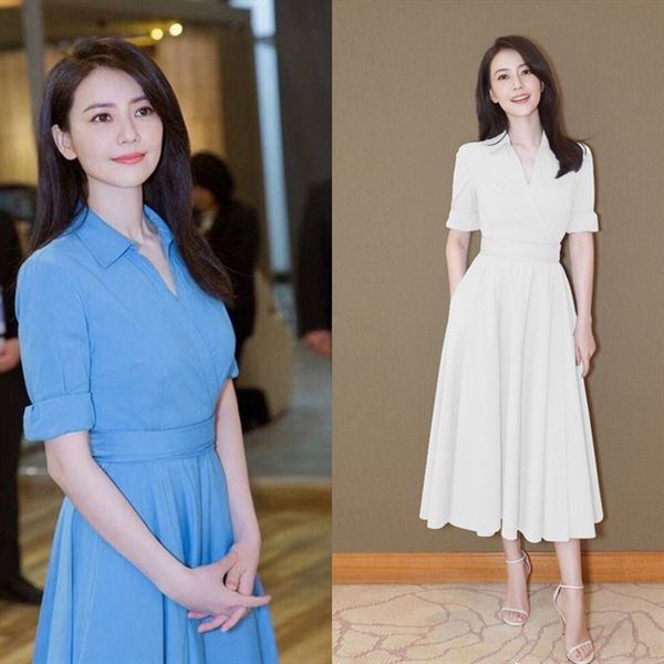 

весна и лето 2020 волчком с шифон v-образным вырезом кружева платье темперамент платье тонкий зашнуровать длинная юбка bbsgo, Black;gray