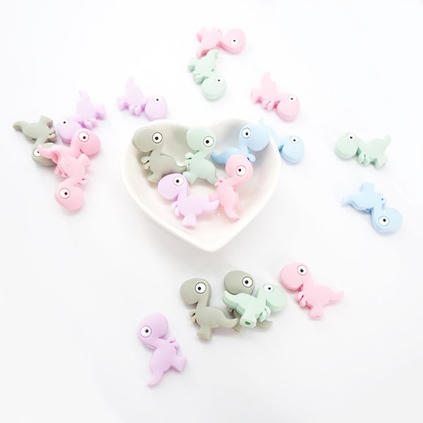 

chenkai 10pcs bpa dinosaur silicone beads baby cartoon teething bead food grade for baby making jewelry necklace gift y1221