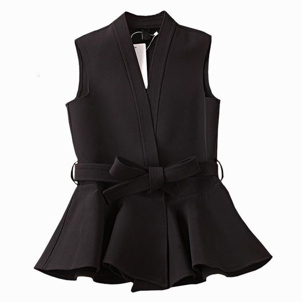 

spring autumn women's jacekt wool blends coat korean temperament ruffled slim vest waistcoat office ladies clothes black, Black;white