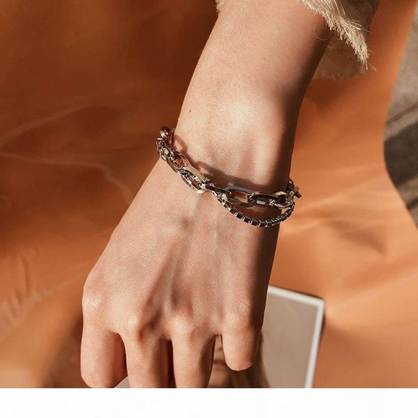 

justine clenquet new simple fashion trendy metal chain rhinestone stitching bracelet, Golden;silver