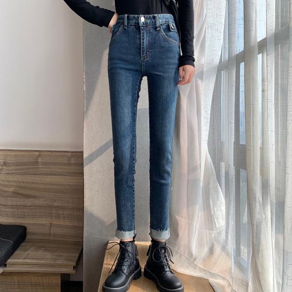 

women's jeans slim fit women blue elastic cotton skinny legs denim pants