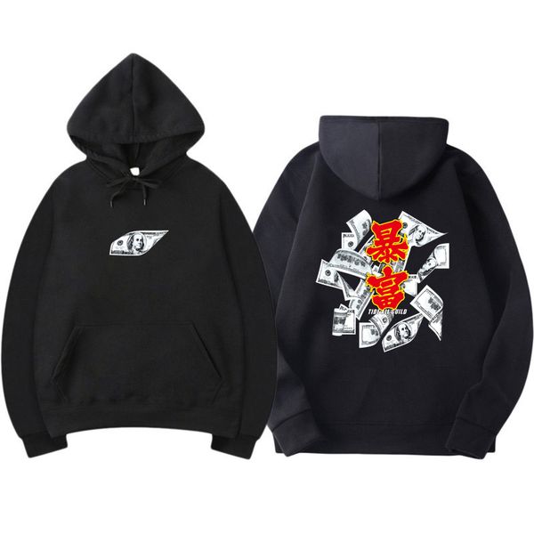 

2019 new dollar printing hoodies hip hop hoodies with fleece warm winter mens kanye west hoodie sweatshirt swag solid pullover, Black