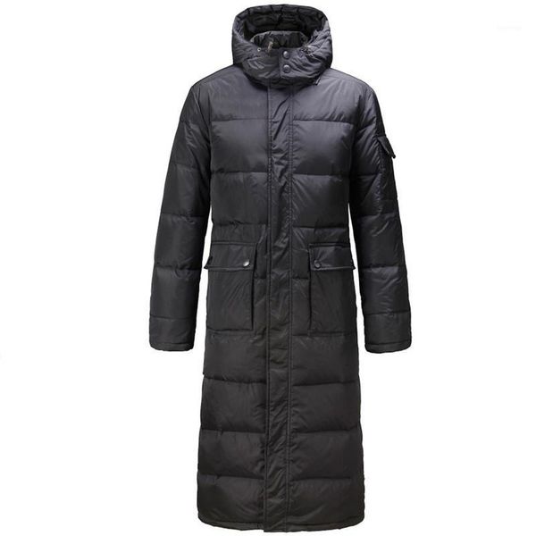 Мужские Parkas с капюшоном Дополнительные длинные 90% утки пальто мужчины повседневные черные турнирные куртки мужской толщиной пальто мода пуховая куртка JK-7841