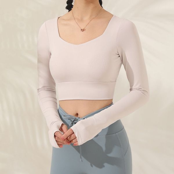 

sports gym women fitness t shirt with built in bra open back long sleeve crop seamless jacket shirts blouses sport bras, White;red