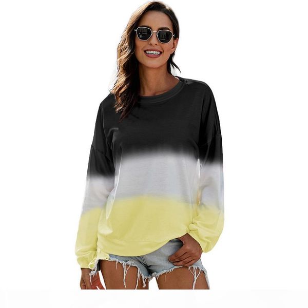 

women rainbow gradient hoodie autumn long sleeves striped pullover patchwork casual weatshirts clothes t-shirt shirts tee ljja3139, Black