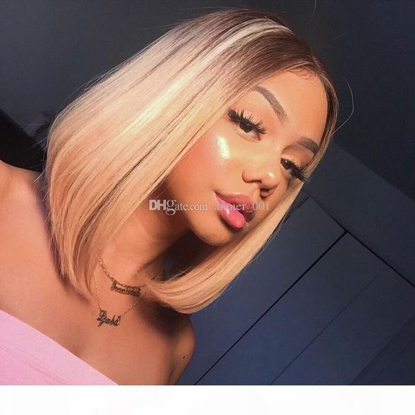 

10a 1b 613 blonde человеческих волос парики с ребенком волосами перуанского virgin боб фронт шнурок парики блондинка полным парик шнурка для, Black;brown