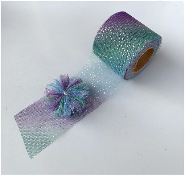 

5yards 60mm/80mm colorful gradient organza stain ribbon for diy crafts wedding party decoration cake gift bow packagin jllqtn, Pink;blue