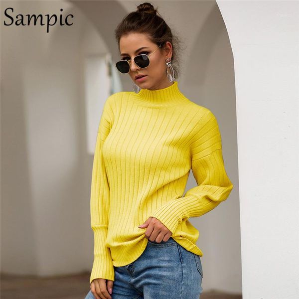 

sampic women casual yellow knitted winter sweater turtleneck long sleeve oversized sweater and pullovers 20191, White;black