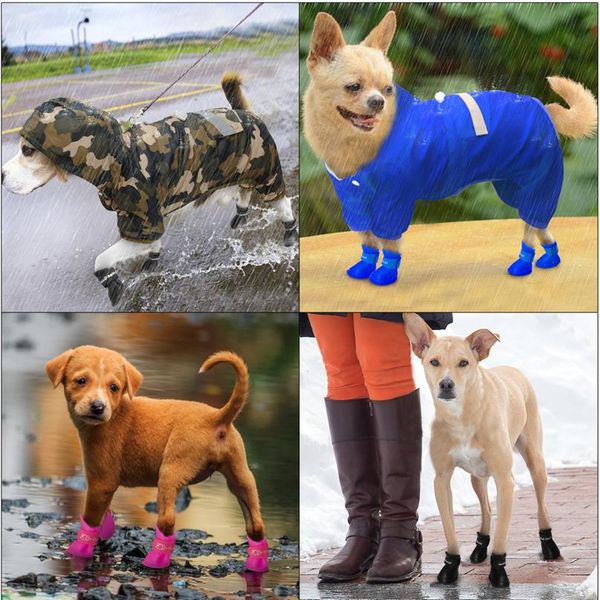 

4pcs waterproof pet dog shoes summer anti-slip rubber rain boots protective for small cats dogs candy color puppy socks jllaux