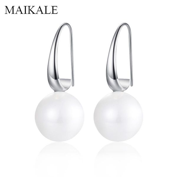 

stud maikale classic freshwater pearl earrings for women gold silver color hook hanging with simple jewelry gifts, Golden;silver