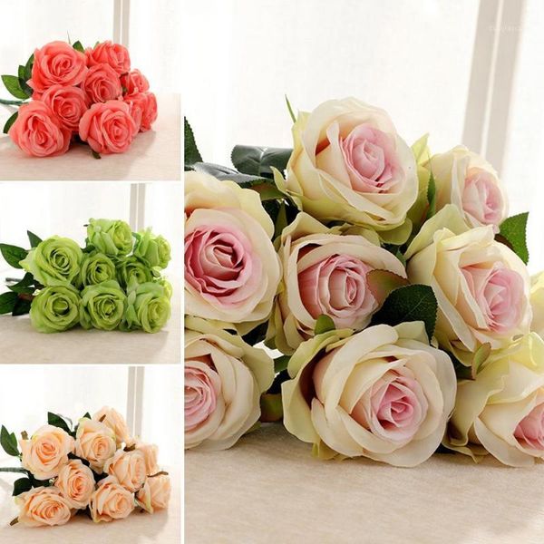 

decorative flowers & wreaths artificial 9 heads non-fading rose flower vivid bridal bouquet wedding party deskoirnament beautiful home d