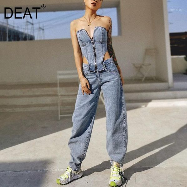 

women's jeans [deat] 2021 spring fast delivery women denim overalls loose slim wrap design street fashion trend clothes ap2571, Blue