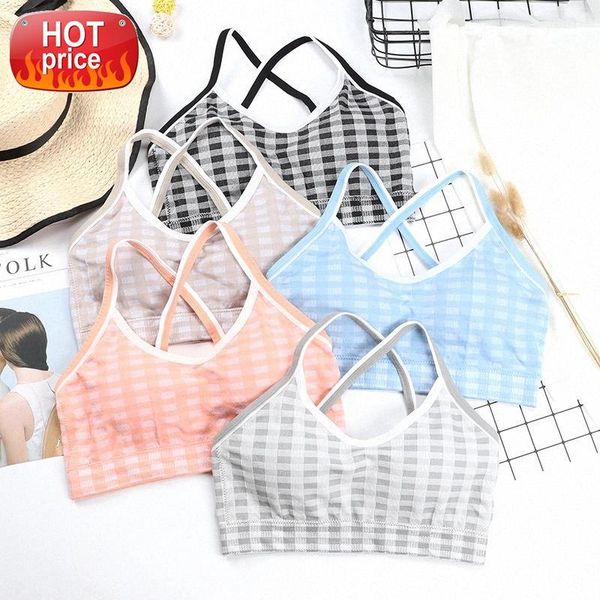 

plaid bra women sports backless cross padded underwear crop workout streetwear leisure ladies yoga active wear  #p61n, White