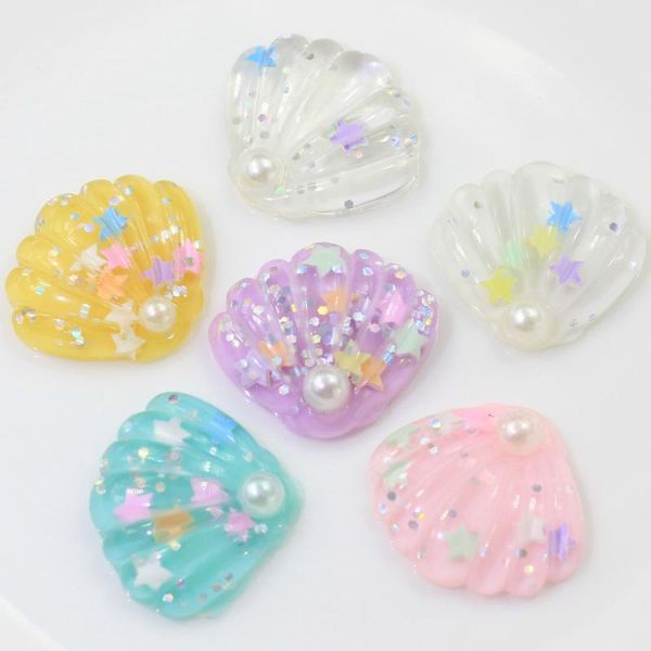 

10/50pcs resin glitter shell artificial flatback cabochon rainbow with star cabochons for sea theme home decor earring