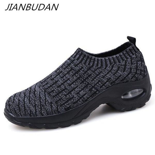 

jianbudan breathable lightweight women's sneakers new knitted mesh fitness shoes casual comfortable creeping shoes 35-42 y200424, Black