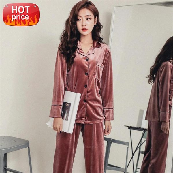 

2020 new winter warm pajamas women velvet long sleeve pink solid home sleepwear ladies clothing pant set 9color #li1n, Black;white