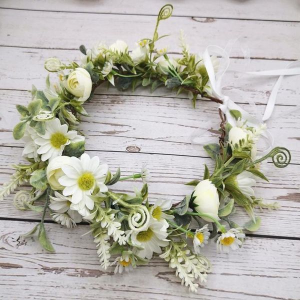 

white daisy flowers crown festival headband women hair accessories headdress women floral garlands wedding flower qylwik