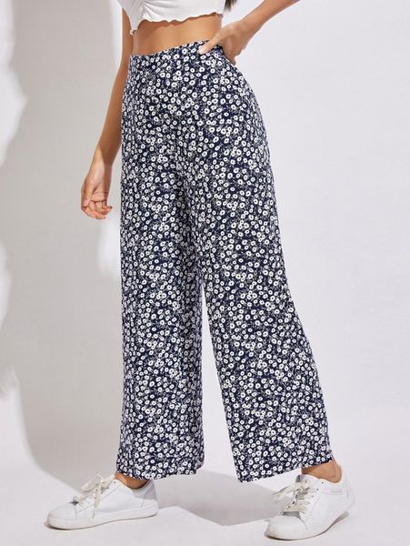

petite ditsy floral wide leg pants z7ou#, Black;white