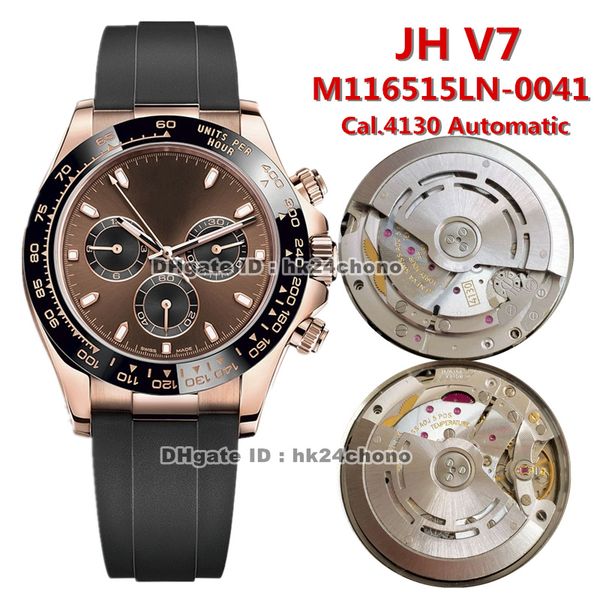

7 style jh v7 rose gold 40mm cal.4130 automatic chronograph mens watch 116515ln-0041 ceramic bezel chocolate dial rubber strap gents watches, Slivery;brown