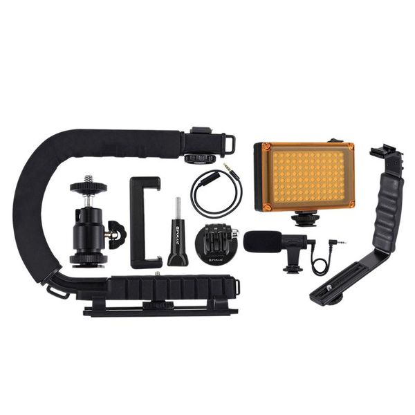 

puluz u/c shape portable handheld dv bracket stabilizer +video microphone kit with cold shoe tripod head for all slr cameras and