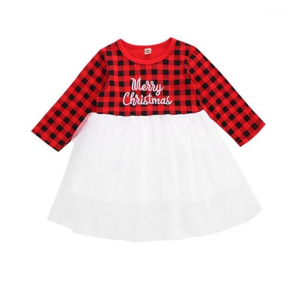 

girl's dresses christmas baby girls princess dress kids letter plaid long sleeve lace patchwork tutu knee length 0-4y1, Red;yellow