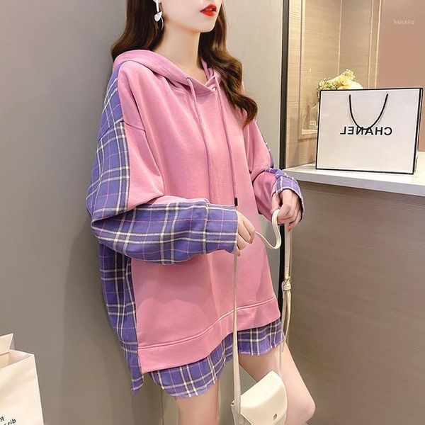 

women's hoodies & sweatshirts autumn winter 2021 outwear large size women hooded pullover long sleeve color match sweatshirt femme casu, Black